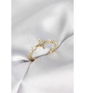 Minimal Kutup Yıldızı Model Zirkon Taşlı Gold Renk Kadın Yüzük TJ-BYK4127