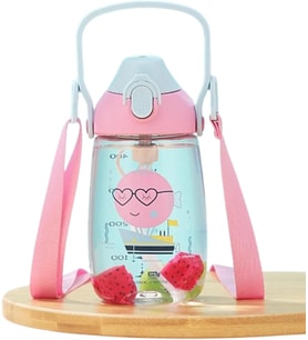Lexroo Uzspace 500ml Askılı Kulplu Pipetli Tritan Çocuk Su Matarası (Pembe-Mavi)