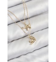 Pirinç Zirkon Taşlı Yıldız Ve Ay Model Gold Renk Kadın Kolye 5886 - GLST6954-8964