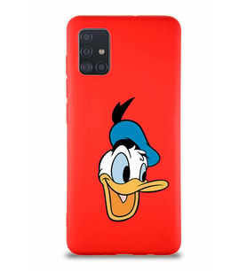 Samsung Galaxy A51 Soft Premier Kapak Donald Duck-A Tasarımlı Silikon Kılıf - Kırmızı (Şeffaf)
