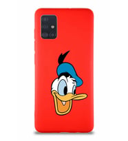 Samsung Galaxy A51 Soft Premier Kapak Donald Duck-A Tasarımlı Silikon Kılıf - Kırmızı (Şeffaf)