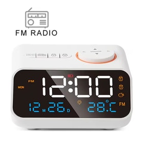 ShopyTech FM Radyo Dijital Çalar Saat LED Ekranlı Masa Saati Sıcaklık Nem göstergesi 2 USB Şarj Çıkı