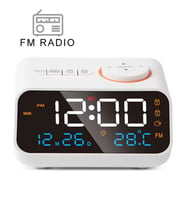 ShopyTech FM Radyo Dijital Çalar Saat LED Ekranlı Masa Saati Sıcaklık Nem göstergesi 2 USB Şarj Çıkı