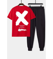 Unisex Sometimes X Baskılı 2'li Eşofman Takımı (A.Kırmızı)