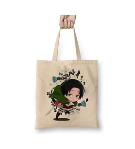 Attack On Titan Chibi Levi Ackerman Beyaz Bez Çanta Uzun Saplı Alışveriş Çantası Plaj Çantası