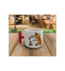 Latte & Espresso El Yapımı Haylaz Sevimli Yavru Kediler Baskılı T Kulp Kupa 200 Ml