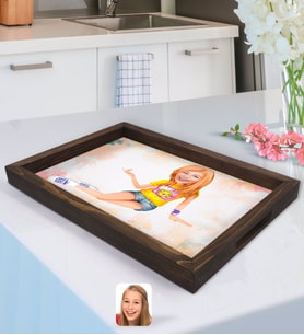 BK Gift Kişiye Özel Kadın Karikatürlü Doğal Ahşap Tepsi-42