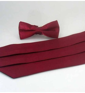 Bordo Çocuk Boy Düz Renk Saten Kuşak Papyon Takım - CKP-04 (Renksiz)