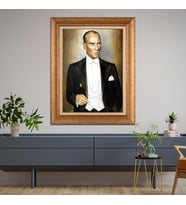 Altın Varaklı Çerçeveli Paspartulu Atatürk Tablo DC0790 (Gold)