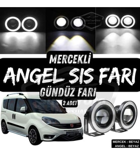 Fiat Doblo D4 2015-2021 Uyumlu Mercekli Angel Sis Farı Metal 76 mm Beyaz Halkalı Gündüz Farı 2 Adet