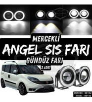 Fiat Doblo D4 2015-2021 Uyumlu Mercekli Angel Sis Farı Metal 76 mm Beyaz Halkalı Gündüz Farı 2 Adet
