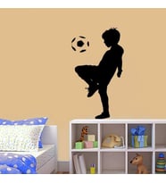 Futbol Topuyla Oynayan Erkek Çocuk Silüeti Dekoratif Çocuk Odası Duvar Sticker, Çıkartma