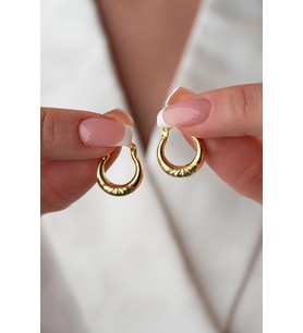 925 Ayar Gümüş Gold Rengi Minik Çizgili 15 mm Şarnel Küpe