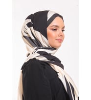 Geometrik Desen Modal Seri Şal Eşarp Askısı İle Birlikte 75x200 Krem Siyah-75x20
