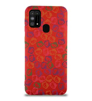 Samsung Galaxy M31 Uyumlu Lansman Kılıf Hello Kitty Tasarımlı İçi Kadife Kapak-Kırmızı (Şeffaf)