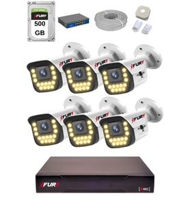 FURY 15 Warm LED Ip Güvenlik Kamera Seti 6 Kameralı Sesli 4mp Gece Renkli Su Geçirmez 1403s 500GB
