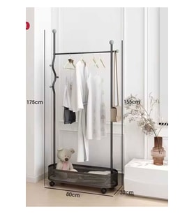 Metal Siyah Konfeksiyon Askısı Metal Elbise Askılığı Oval Sepetli askılık Tekerlekli 1045-CN