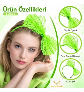 80’ler 90’lar Neon Yeşil Dantel Taç Fiyonklu