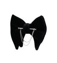 Gümüş Renk Zincirli Siyah Kadife Büyük Papyon P1407