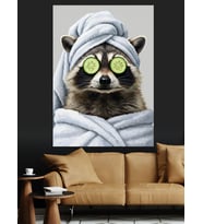 Banyolu Rakun Komik Hayvan Dekoratif Kanvas - Mdf Ahşap Tablo