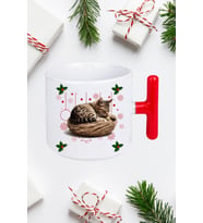 Yeni Yıl Uykucu Kedi Baskılı Kırmızı T Saplı Kupa Bardak Porselen Çay Kahve Fincanı