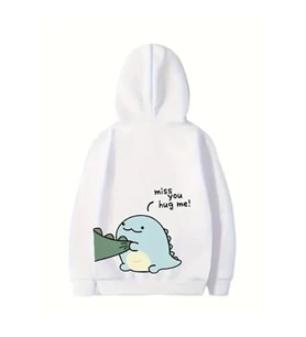 Sevgililer Günü Baskılı Oversize Kapüşonlu Sweatshirt Hoodie - Beyaz