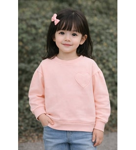Kız Çocuk Kalp Detaylı Uzun Kollu Sweatshirt (2–7 Yaş) (Pembe)