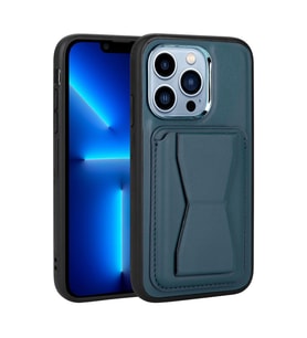 Uyumlu Model Apple iPhone 12 Pro Kılıf ?Pu Deri Kartlıklı Standlı Kapak (Lacivert)