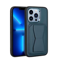 Uyumlu Model Apple iPhone 12 Pro Kılıf ?Pu Deri Kartlıklı Standlı Kapak (Lacivert)