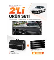 e-biz PEUGEOT 405 (1987-1992) Uyumlu Torpido Örtüsü + Deri Bagaj Çantası Seti - Siyah-Gri - PE017