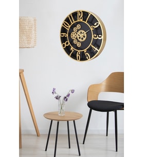 Galaxy Çarklı Duvar Saati Siyah Kasa Gold Rakam 34 Cm.