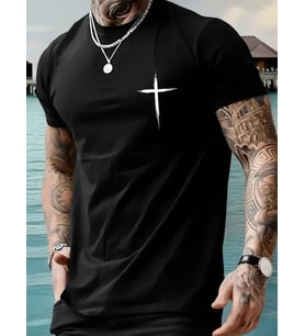 Baskılı Oversize Bisiklet Yaka T-shirt - Siyah