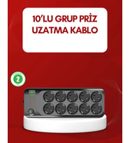 USB Type-C Destekli 10’lu Grup Priz Termal Korumalı 2m Kablo 2500W