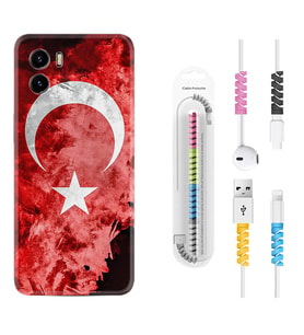 Vivo Y15S Y32 Y33S Y51 Y53S Kılıf Kablo Koruma Spiral Silikon Şanlı Türk Bayrağı 1315
