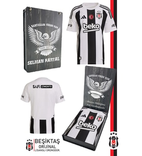 Beşiktaş Orijinal 24-25 Çubuklu Siyah-Beyaz Forma Kişiye Özel Ahşap Kutulu