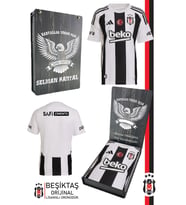 Beşiktaş Orijinal 24-25 Çubuklu Siyah-Beyaz Forma Kişiye Özel Ahşap Kutulu
