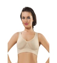 #Korse Polyamid Kaliteli Esnek Toparlayıcı Spor Konforlu Dikişsiz Kadın Pedli Şık Ten Sütyen Korse