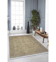 Bej Modern Dokuma Pamuk Tabanlı Kaymaz Kilim KLM043