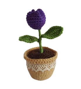 Örgü Tekli Mor Lale Amigurumi Organik Oyuncak