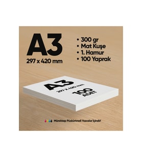 İnformal Baskı Kağıdı Premium Kalite A3 300 gr Parlak Kuşe(Mürekkep püskürtmeli için) 100 Adet 1.Hamur