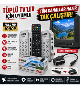 ABBA KF-2500 Full HD Mini Uydu Alıcısı Tüplü TV Uyumlu AV SCART Kablolu Tüm Kanallar Hazır Tak Çalıştır