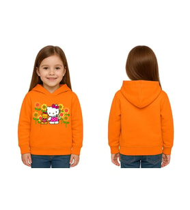 Unisex hello kity  Baskılı Çocuk Swaetshirt  Baskılı Kapüşonlu 3 İplik Şardonlu (Turuncu)
