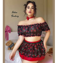 Intive Büyük Beden Siyah Çiçek Desenli Büstiyerli Mini Etekli Bralet Takım (XL-4XL)