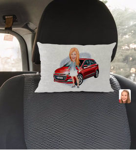BK Gift Kişiye Özel Plakalı Kadın Hyundai İ20 Karikatürlü Dikdörtgen Araç Koltuk Yastığı-1