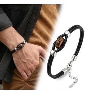 Premium Şık Kaplangözü Doğal Taşlı Çelik Uzatma Zincirli Deri Erkek Bileklik 31832B14D9 (23cm)