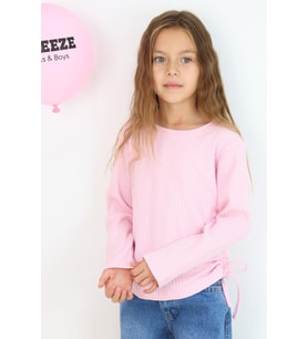 Breeze Kız Çocuk Uzun Kollu Bluz Yanları Büzgülü 8-14 Yaş, Pudra