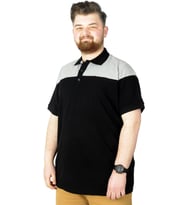 Mode XL Büyük Beden T-Shirt Polo Double Color 22337 Siyah