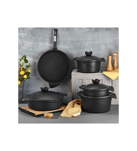 Aryıldız Flipper Prestige Döküm Granit 9 Parça Set Siyah