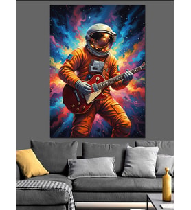 Gitar Çalan Astronot Resmi Dekoratif Kanvas - Mdf Ahşap Tablo