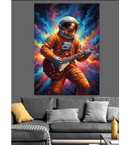 Gitar Çalan Astronot Resmi Dekoratif Kanvas - Mdf Ahşap Tablo